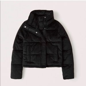 Abercrombie & Fitch Black Velvet Mini Cropped Puffer